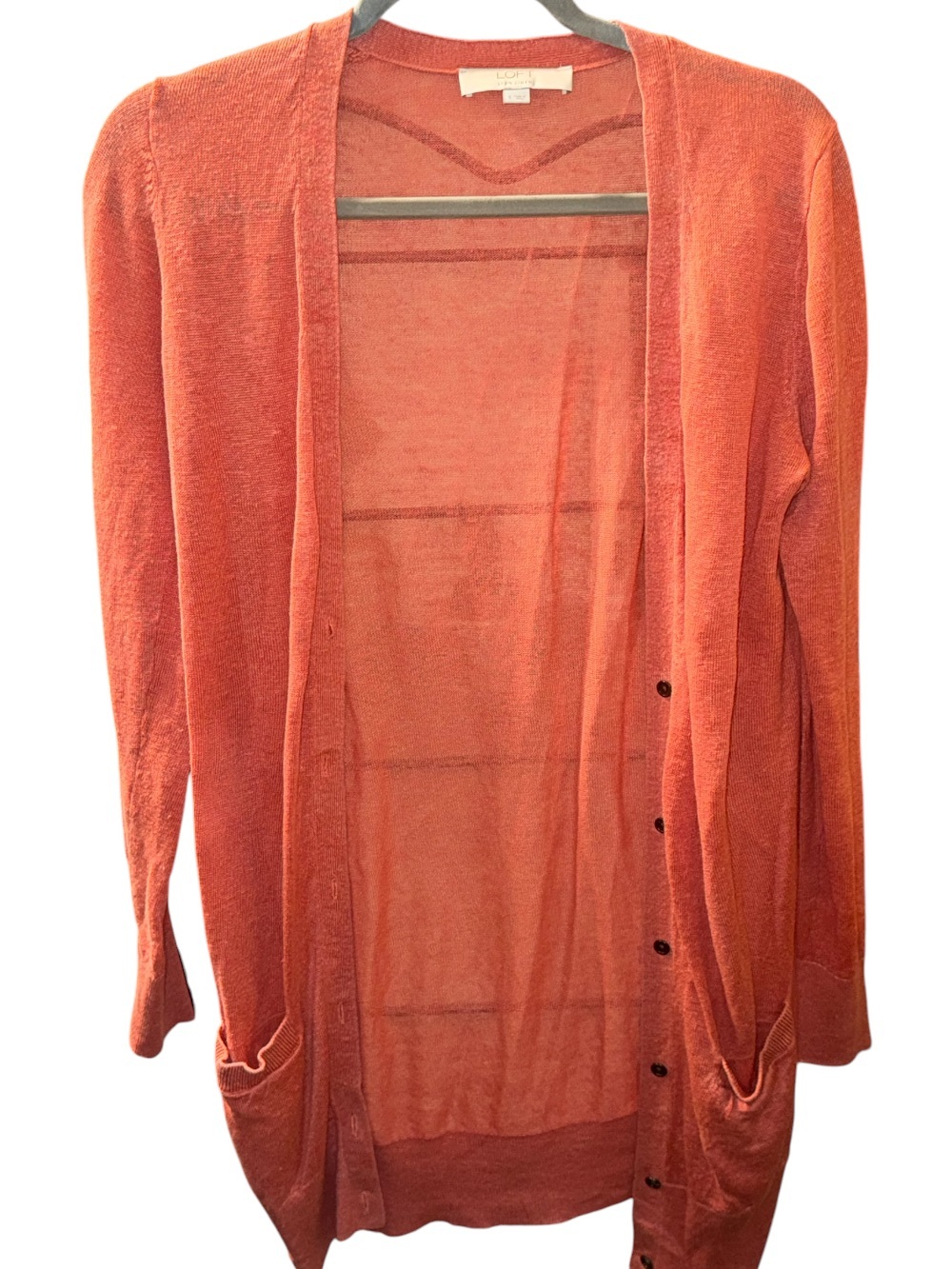 LOFT Coral Open-Front 100% Linen Lightweight Cardigan